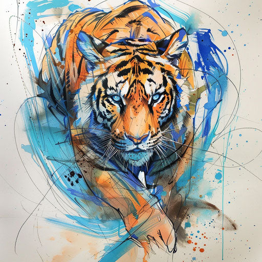 Expressionist tattoo sketch of an oriental tiger