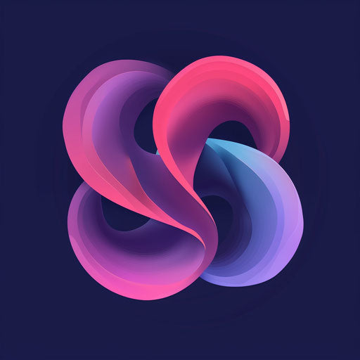 Abstract logo with fluid shapes and gradients, purple and pink colors