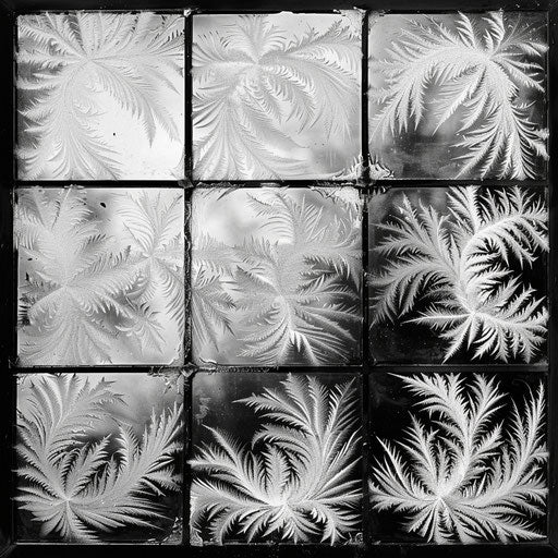 Nature's artwork: intricate frost patterns on windowpane
