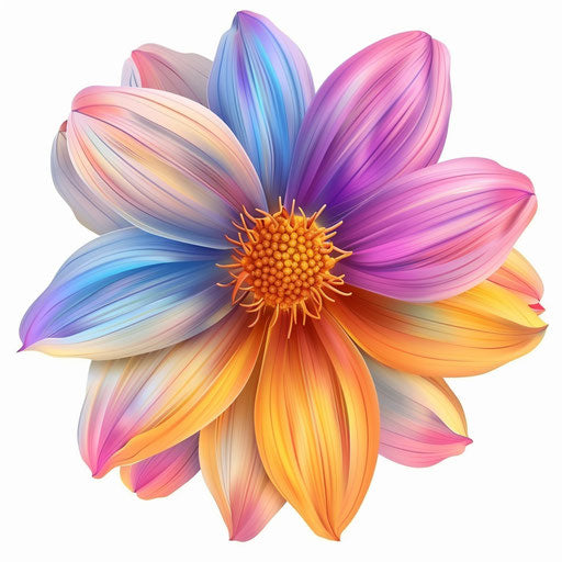 Realistic flower clipart outline on flat white background, bright colors and smooth finishes