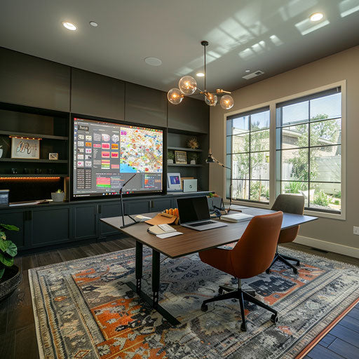 Home office with interactive touchscreen wall