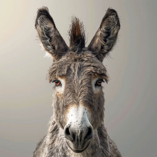 Donkey illustration in photo realistic style with flat random background, metallic sheen and realistic textures
