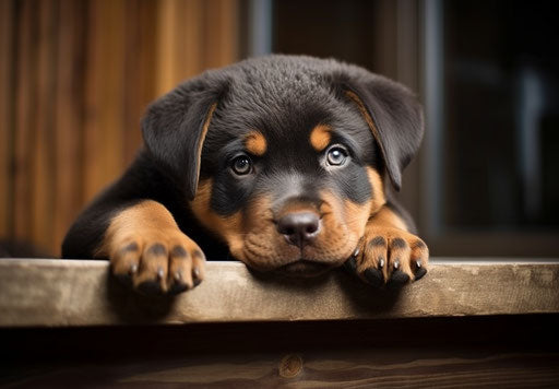 One month old rottweiler puppy first appointment 16% off, in the style of caninecore, distinct stylistic range 33:23