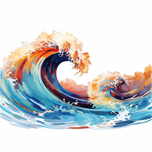 Cartoon wave in the style of oil painting, on a white background