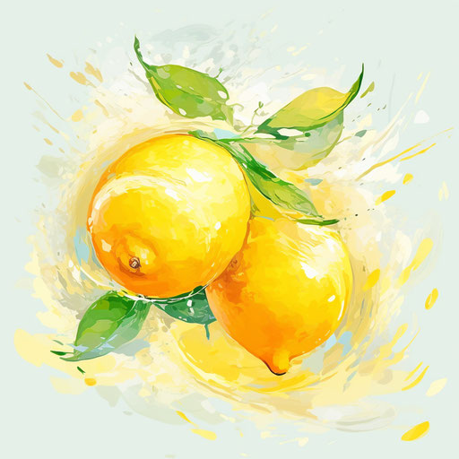 Lemon clipart in the style of Impressionistic Art, on white background