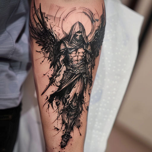 A gothic guardian angel with dark, intricate details