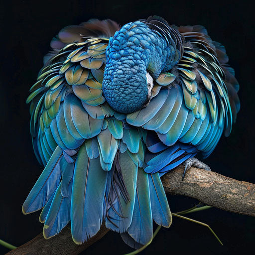 Intimate moment of a Spix's macaw preening feathers