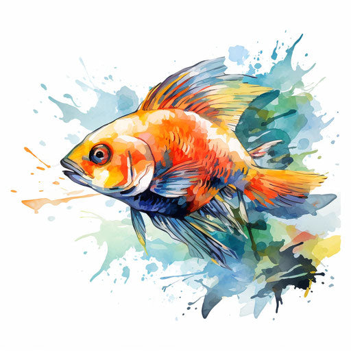Fish clipart in the style of Impressionistic Art, on a white background