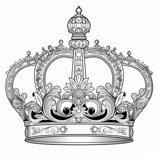 Ornate crown with detailed Victorian-inspired designs. Coloring book page