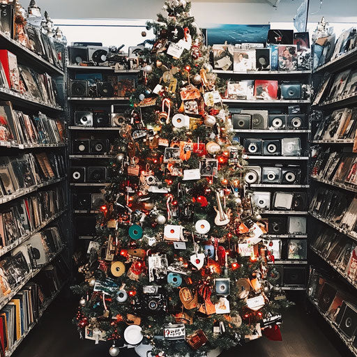 Music-themed Christmas tree in a music store