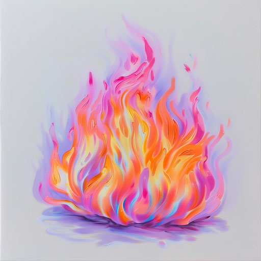 A vibrant fire on white background, gender-bending style