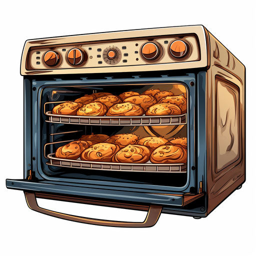 Oven illustration in the style of Chiaroscuro Art, on white background