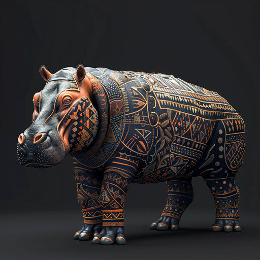 Hippo in African tribal art style