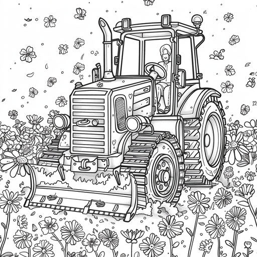 Whimsical bulldozer adorned with flowers at garden festival