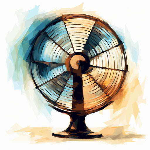 Electric fan in the style of Impressionistic Art, on white background