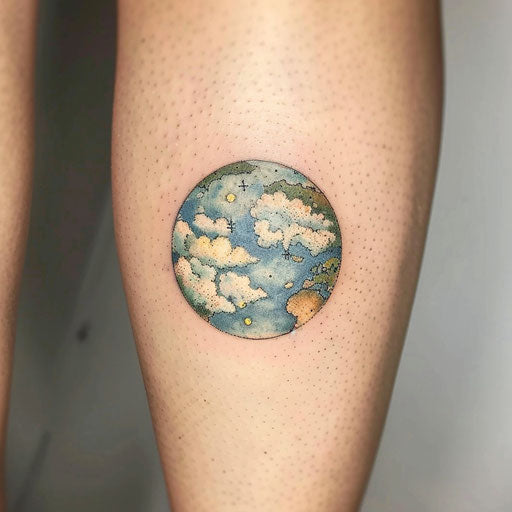 Pastel tones in a flat Earth tattoo sketch