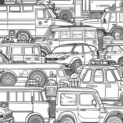 Vehicles of different types - Coloring book page