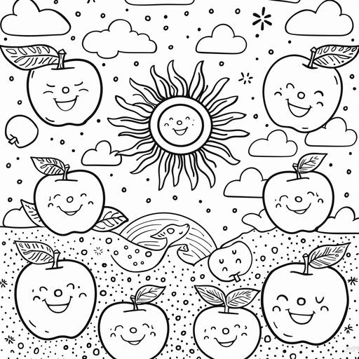 Apples, sun, and clouds for kids