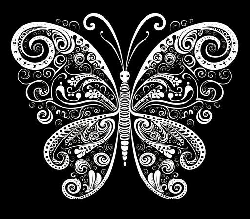 Black and white butterfly design, ornamental abstraction