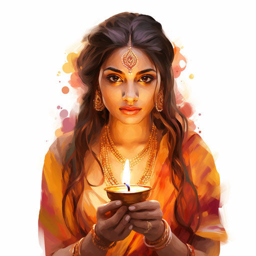 Diwali clipart in the style of oil painting, on a white background