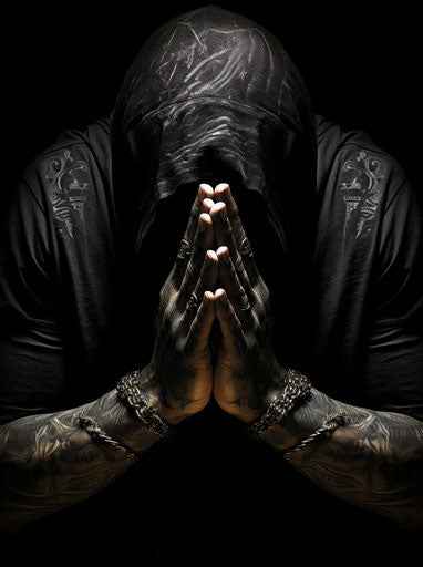 Prayer tattoo black praying hands sketchy caricature