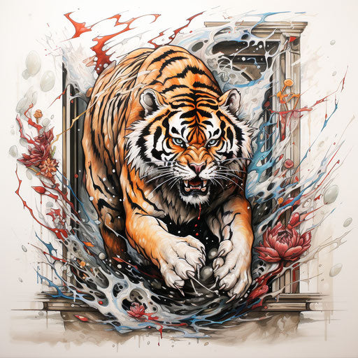 A tiger runs towards an open door
