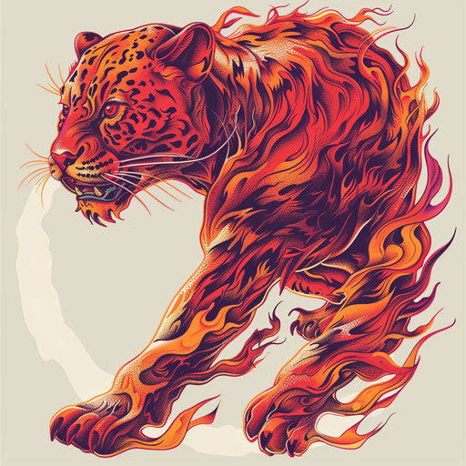 Blazing red and orange panther on white background
