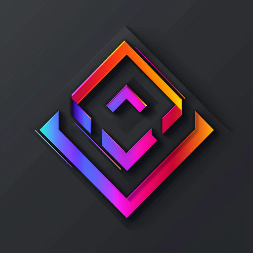 Futuristic logo for YouTuber with sleek lines and a neon color palette, on a dark gray background