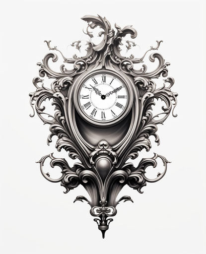 Clock in ornamental frame on white background, gothic style