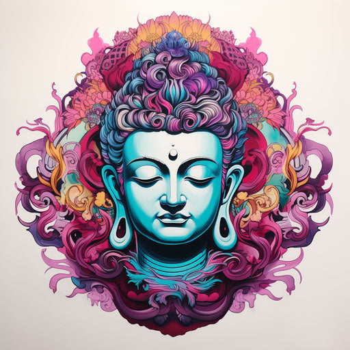 Color tattoo painting with Buddha head, modern European ink style