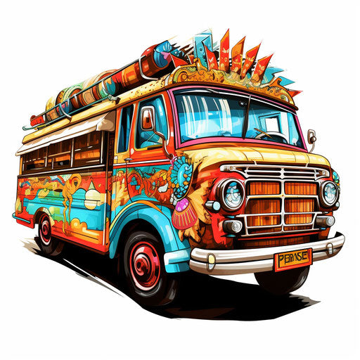 Jeepney clipart in the style of Chiaroscuro Art, on white background