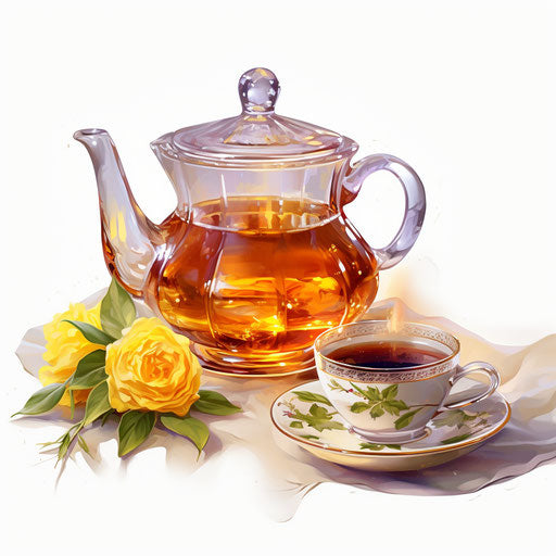 Tea illustration in the style of an Oil painting, on white background