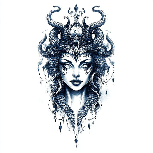 Beautiful flat tattoo sketch of medusa hand in clipart style