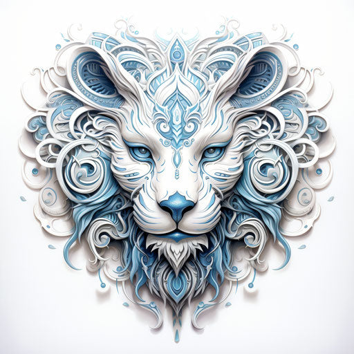 Painting of a white lion in yokai style, Indian pop culture