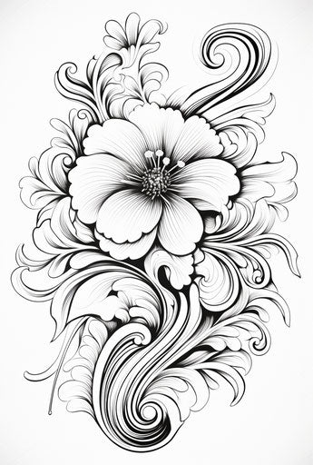 Black and white floral coloring pages in elegant abstraction style