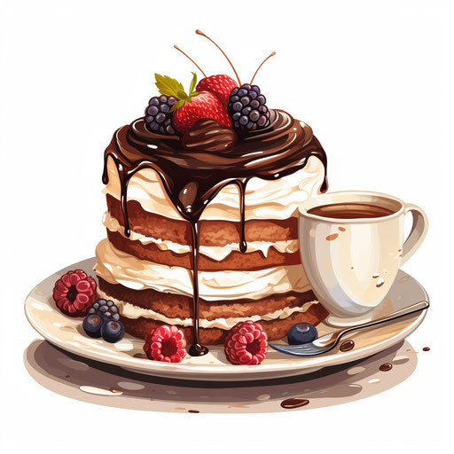 Dessert clipart in the style of Chiaroscuro Art, on a white background