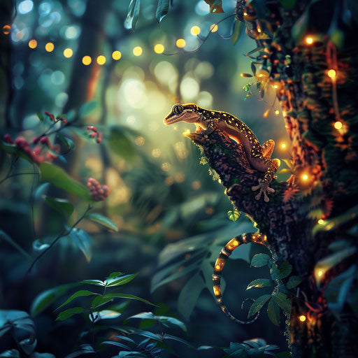 Gecko lizard in a magical rainforest