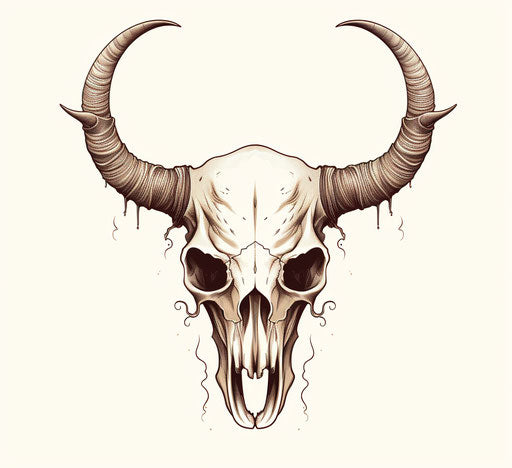 Bull skull with horns and cowboy, simple line drawing style