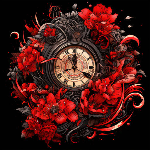 Clock with neo-traditional Japanese design and flowers