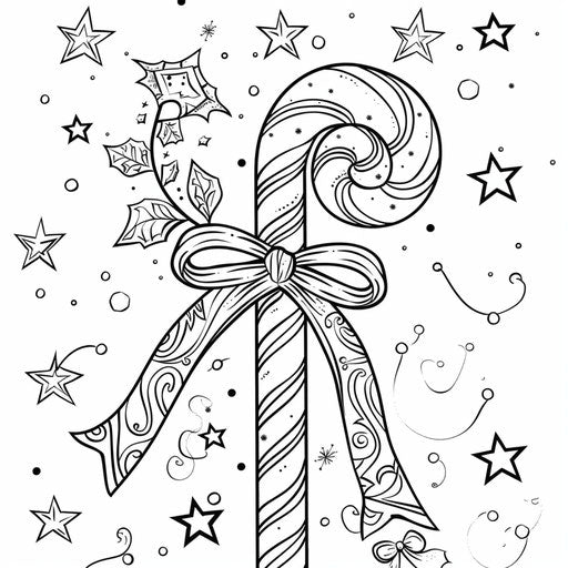 Candy cane with decorative swirls and stars