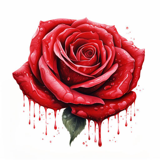 Red rose clipart in the style of an oil painting, on white background