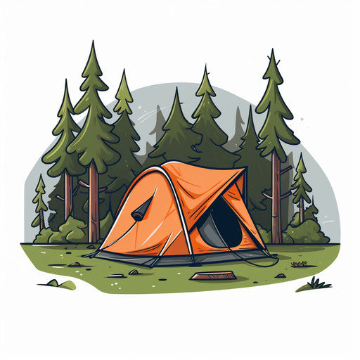 Minimalist style camping illustration, on white background