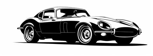 Black and white sports car drawing, stencil-based style, rich 46:17