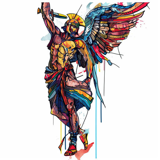 Stylized Saint Michael tattoo in graffiti art style
