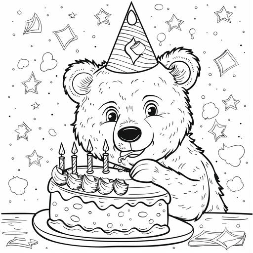 Cute bear blowing out birthday cake candles