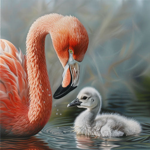 Flamingo chick's first encounter with water