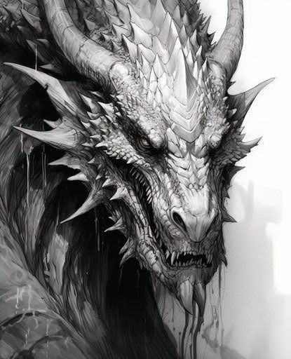 Black and white dragon face, intricately sculpted style