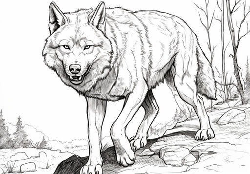 Kids' wolf coloring pages on the ground