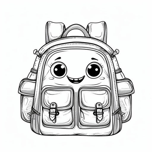 Whimsical cartoon backpack with smiling face and open pockets