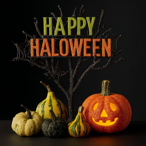Glittery Halloween Sign with Colorful Gourds